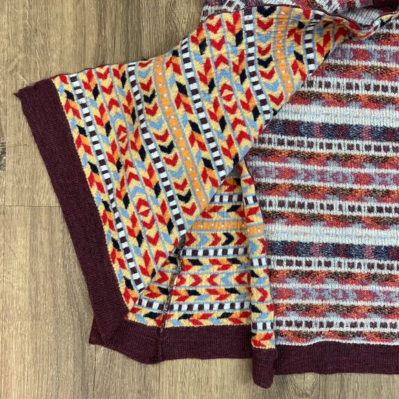 Anthropologie Moth Burgundy Multicolor Hooded Wrap Poncho Scarf Sweater - Picture 6 of 11